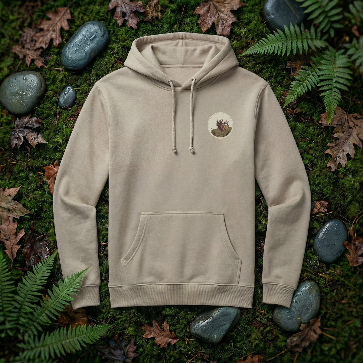 Elk Bugling Heavyweight Hoodie in Sand — bugling bull elk pullover hoodie | Shutter & Wing