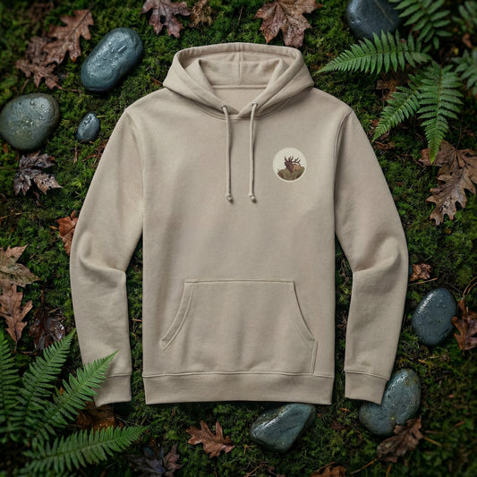 Elk Bugling Heavyweight Hoodie in Sand — bugling bull elk pullover hoodie | Shutter & Wing