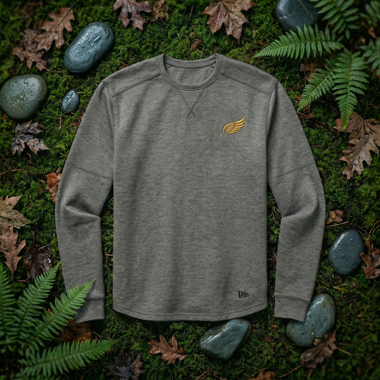 The Wing Thermal Long Sleeve Tee in Black Heather — Shutter & Wing emblem | Shutter & Wing