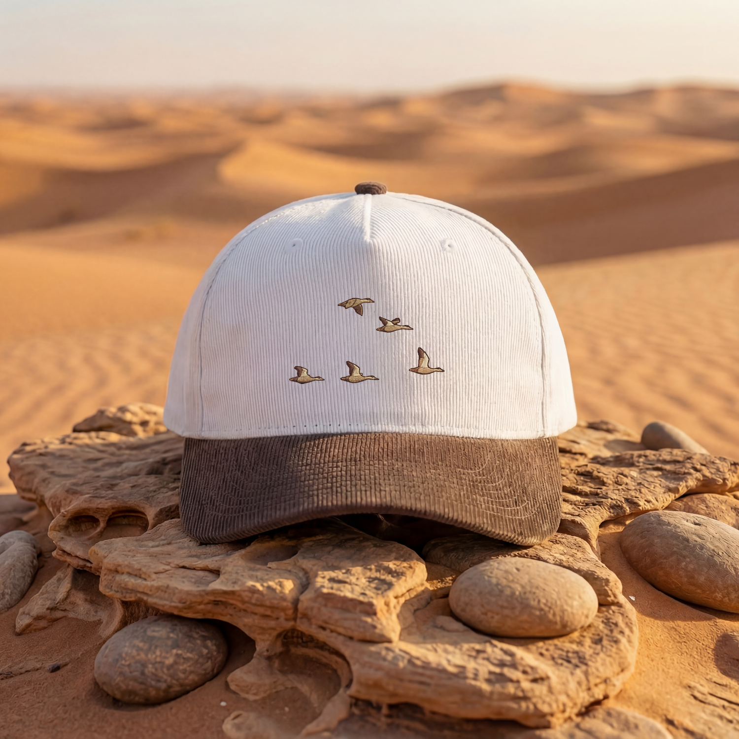 Mottled Duck Flight Cord Cap — embroidered waterfowl two-tone cord cap | Shutter & Wing