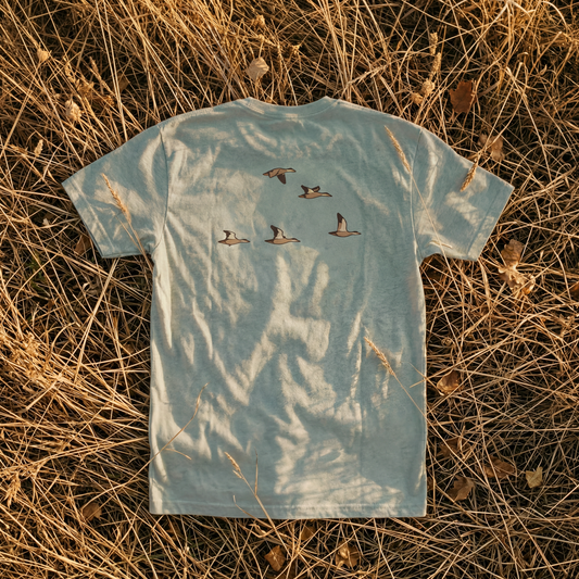 Mottled Duck Flight Pocket Tee — marsh waterfowl photography apparel | Shutter & Wing