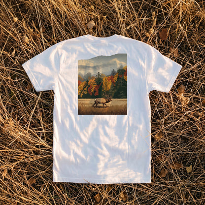 Misty Elk Heavyweight Pocket Tee in White | Shutter & Wing